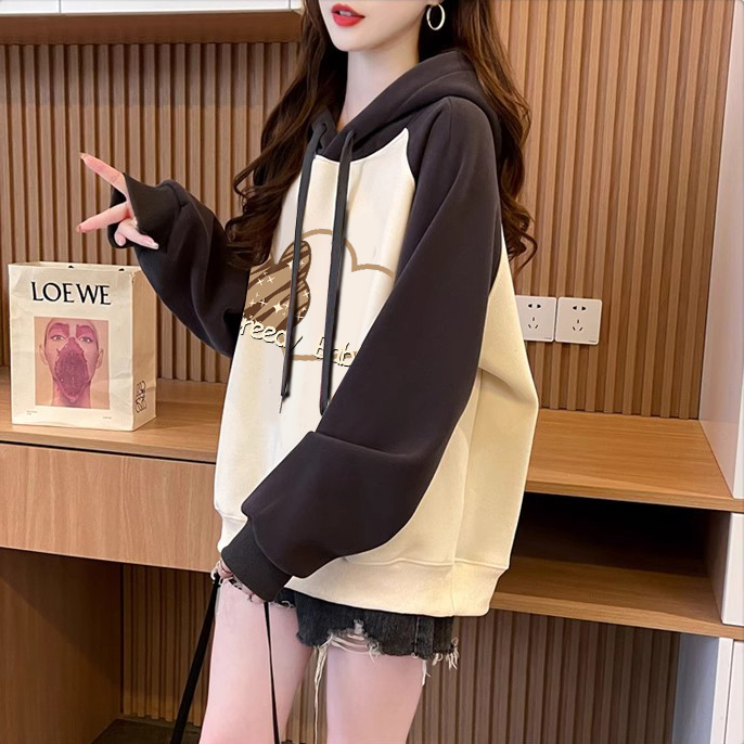 仿華棉複合220克銀狐絨/後包領秋冬加絨加厚衛衣女插肩袖上衣潮