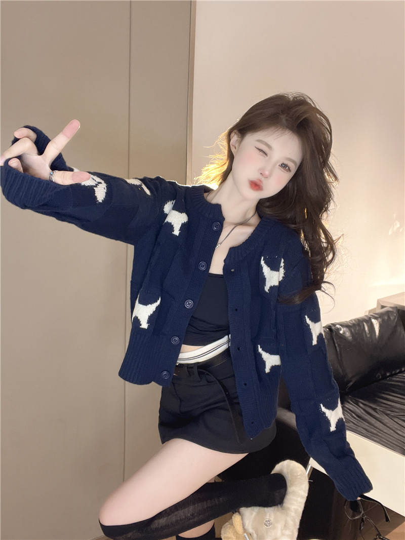 實拍~百搭又時髦的狗狗毛衣女秋冬慵懶開衫上衣
