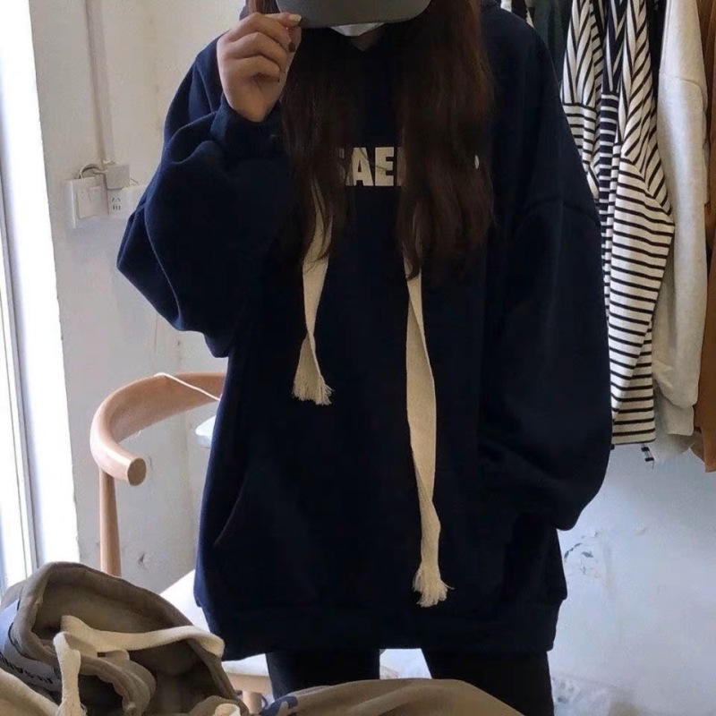 銀狐絨連帽字母印花衛衣女秋冬新款寬鬆oversize復古炸街加厚外套