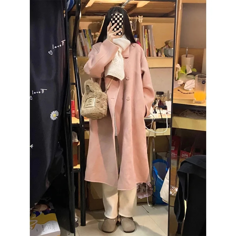 毛呢外套女2023秋冬新款高級感韓系小個子赫本風加厚呢子大衣