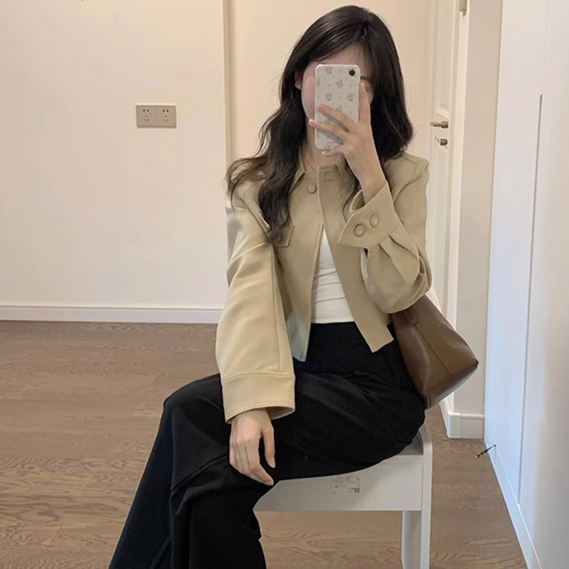 Maillard Khaki Irregular Short Jacket Women's Spring and Autumn 2023 New Small Jacket Cardigan Top