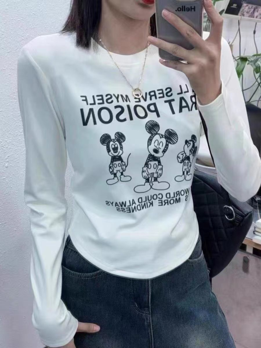 長袖T恤女秋冬新款氣質高級感復古辣妹顯瘦圓領修身短款打底上衣