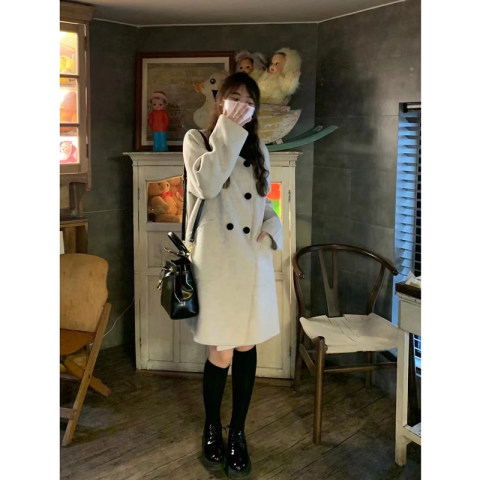 中長款燕麥色毛呢風衣外套女裝高級感氣質小個子法式小香風呢子女