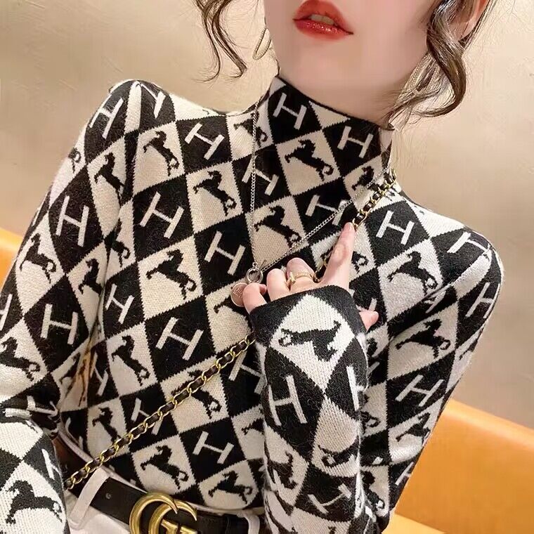 洋氣半高領毛衣女內搭春秋時尚年新款修身中領打底衫