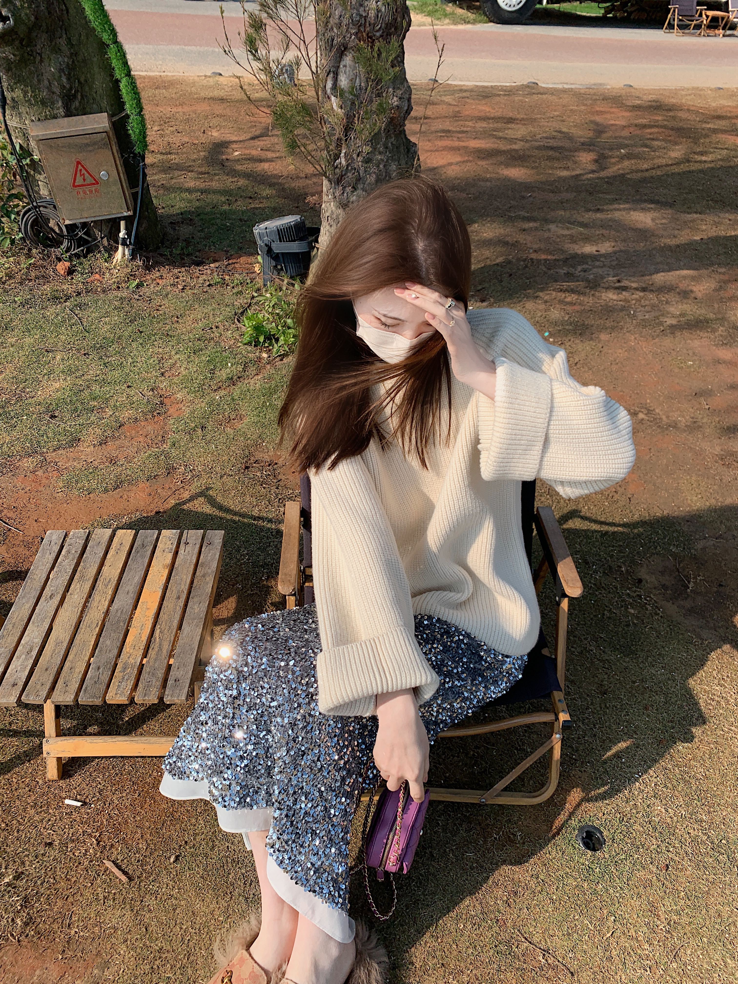 aaaaxbbb 佩格後花園 軟糯兩色套頭大毛衣女圓領韓系寬鬆顯瘦上衣