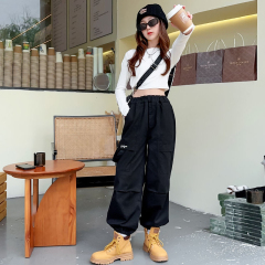 Girls' Pants Spring and Autumn Style for Big Kids Autumn Fashion Streetwear Loose Trendy Stylish Black Children's Work Pants