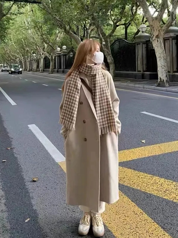 高級感毛呢外套女2023秋冬新款韓系小個子中長款加厚呢子大衣