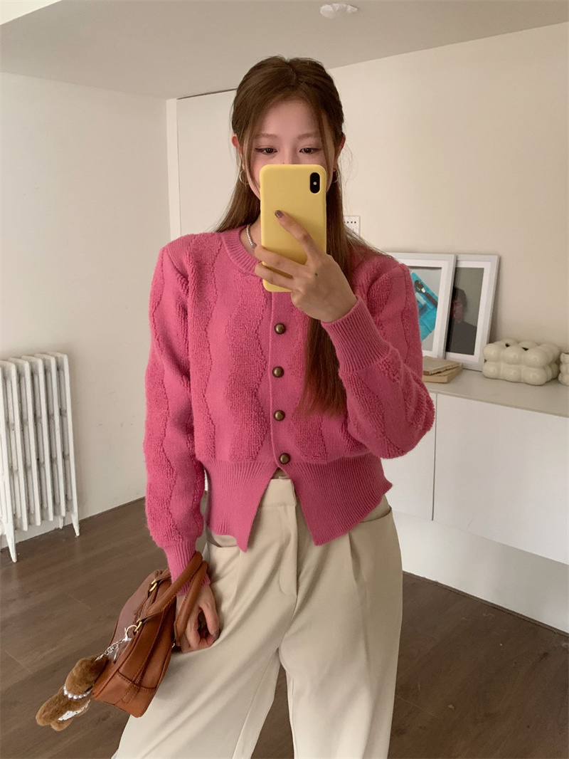 實拍~圓領小香風小眾單排扣開衫毛衣百搭厚款針織上衣女