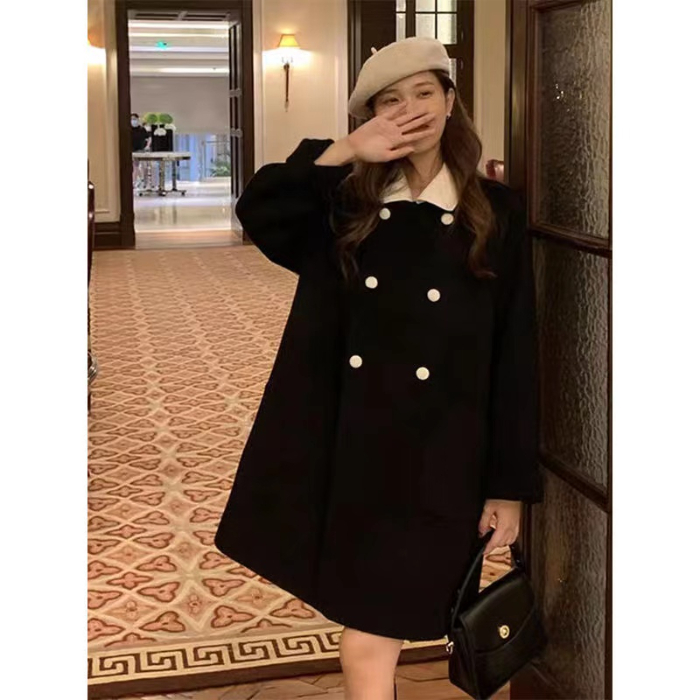 呢子大衣女秋冬款高級感小個子中長款韓版寬鬆拼色氣質毛呢外套潮