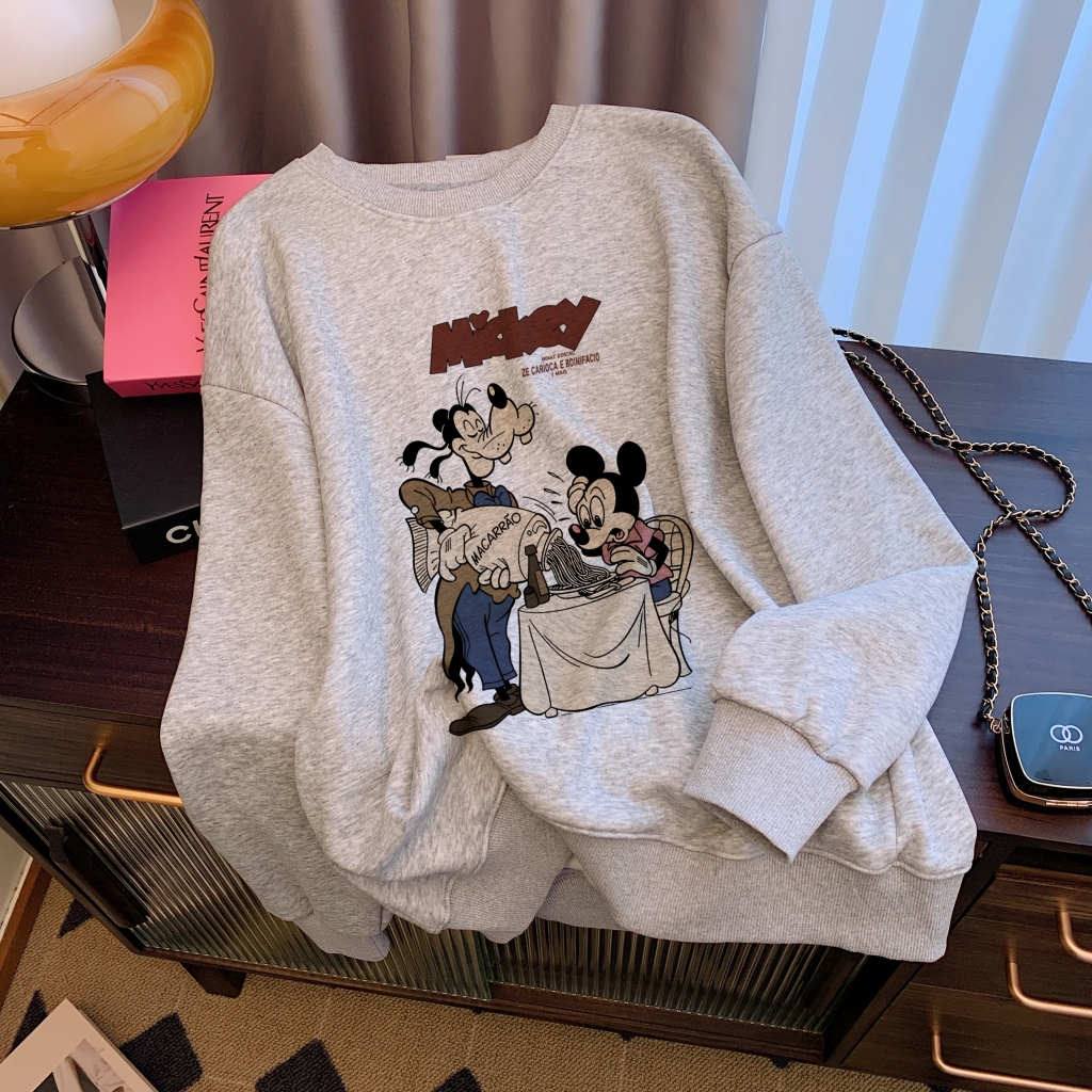 Actual shot of Huamian Thin 310g/Fleece 410g Autumn and Winter Sweater Women's Printed Large Size Women's Wear