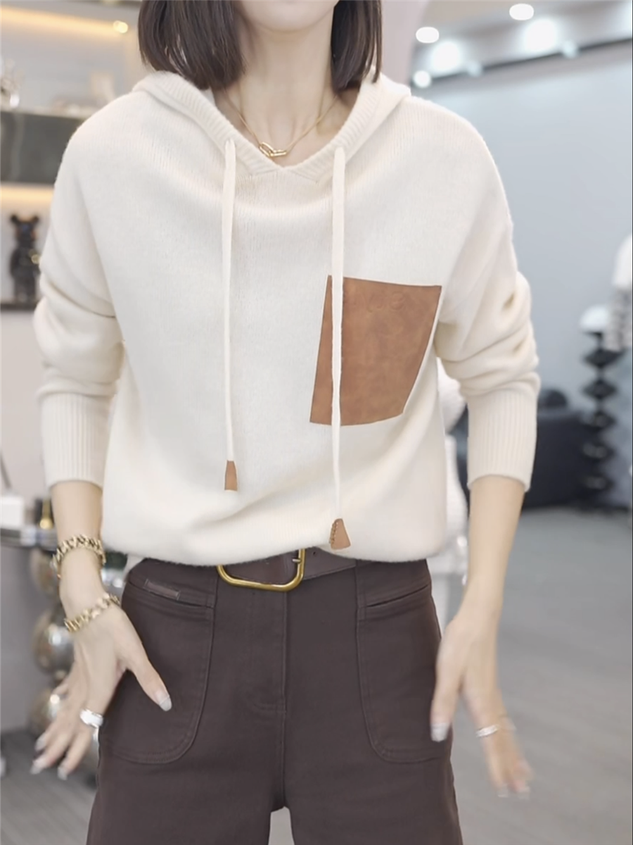 2023秋冬新款時尚寬鬆連帽衛衣毛衣女套裝針織衫上衣