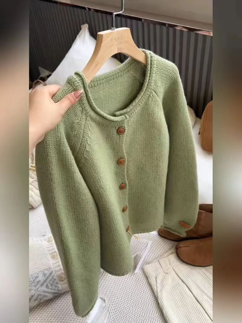 軟糯韓系慵懶風毛衣開衫女秋冬新款寬鬆圓領加厚溫柔氣質針織外套