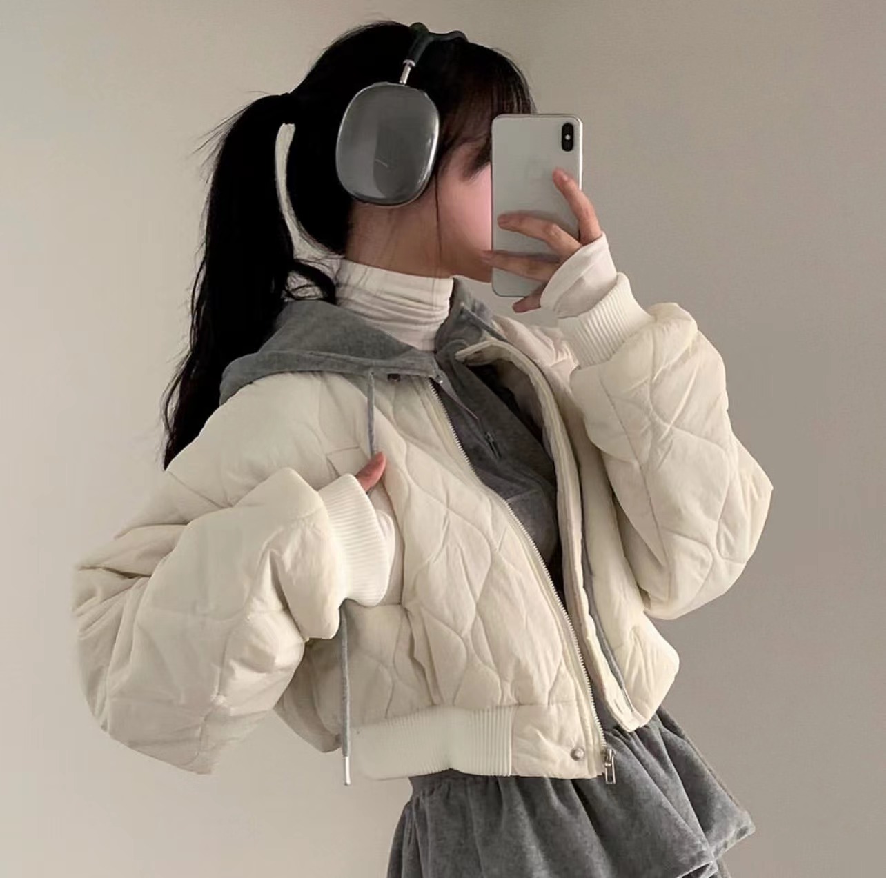 Korean chic winter new retro plaid stand collar cotton coat women's loose short baseball uniform cotton coat