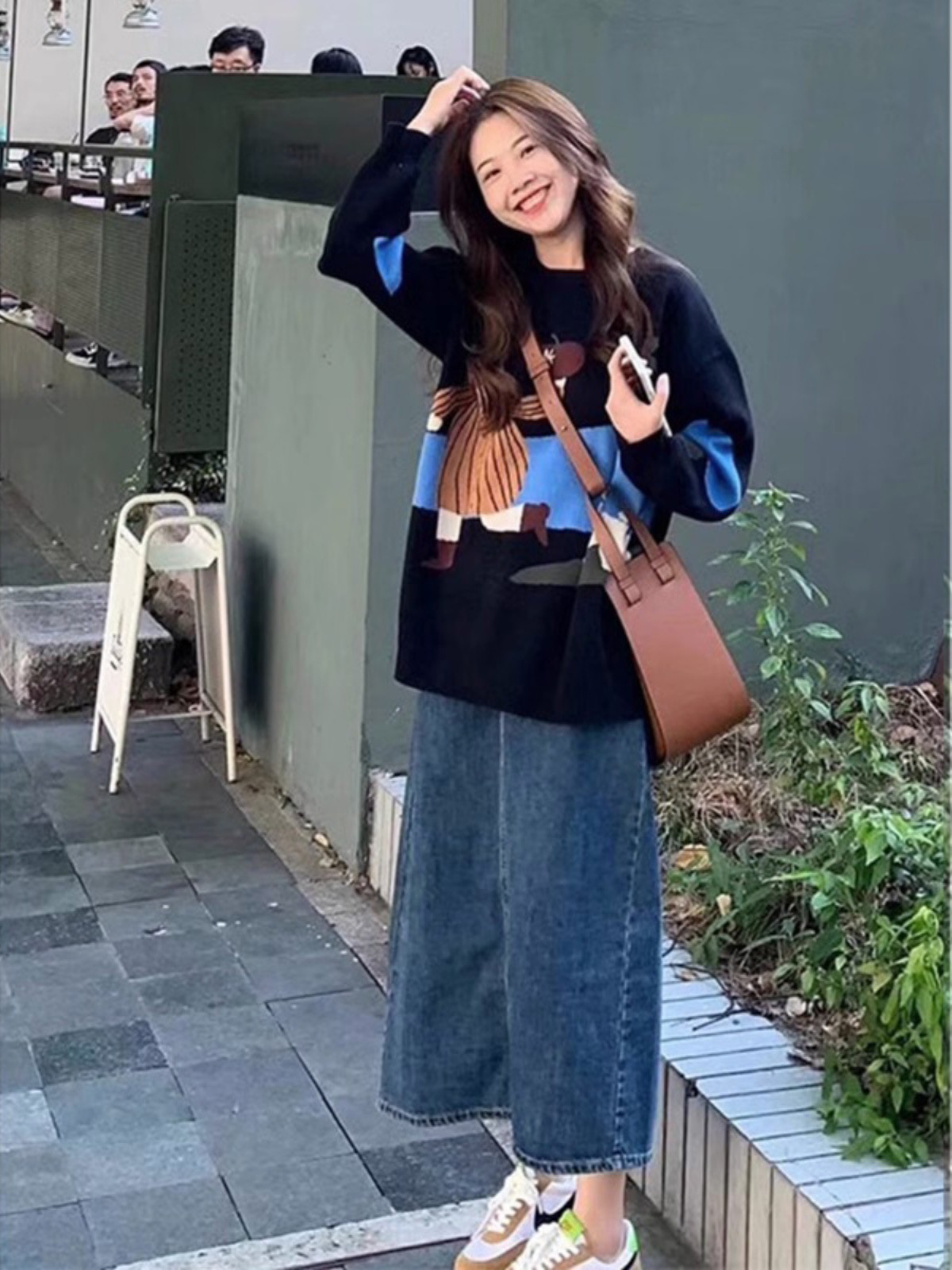 2023新款韓版寬鬆慵懶風套頭黑色毛衣女秋冬別致高級感超好看上衣