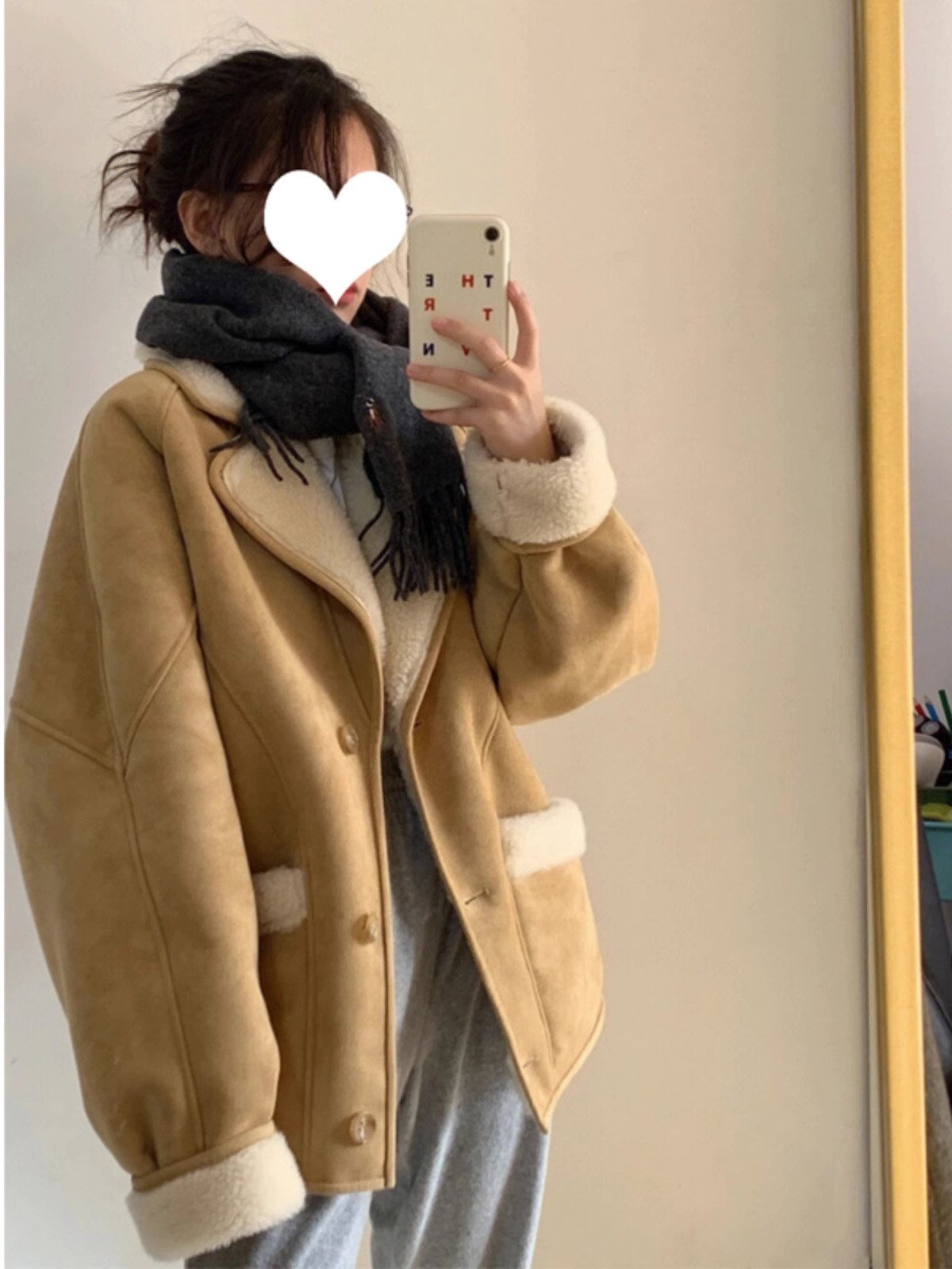 麂皮短外套女秋冬季羊羔毛2023新款小香風皮毛一體羊羔絨棉服冬季
