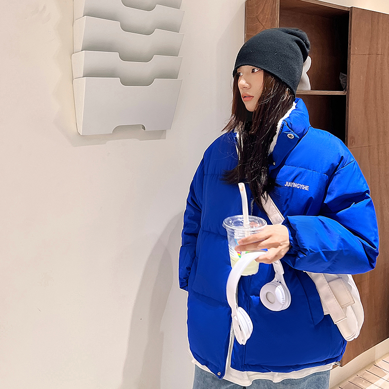 實拍羊羔毛雙面穿羽絨棉服冬季加厚潮牌2023韓版新款寬鬆情侶外套
