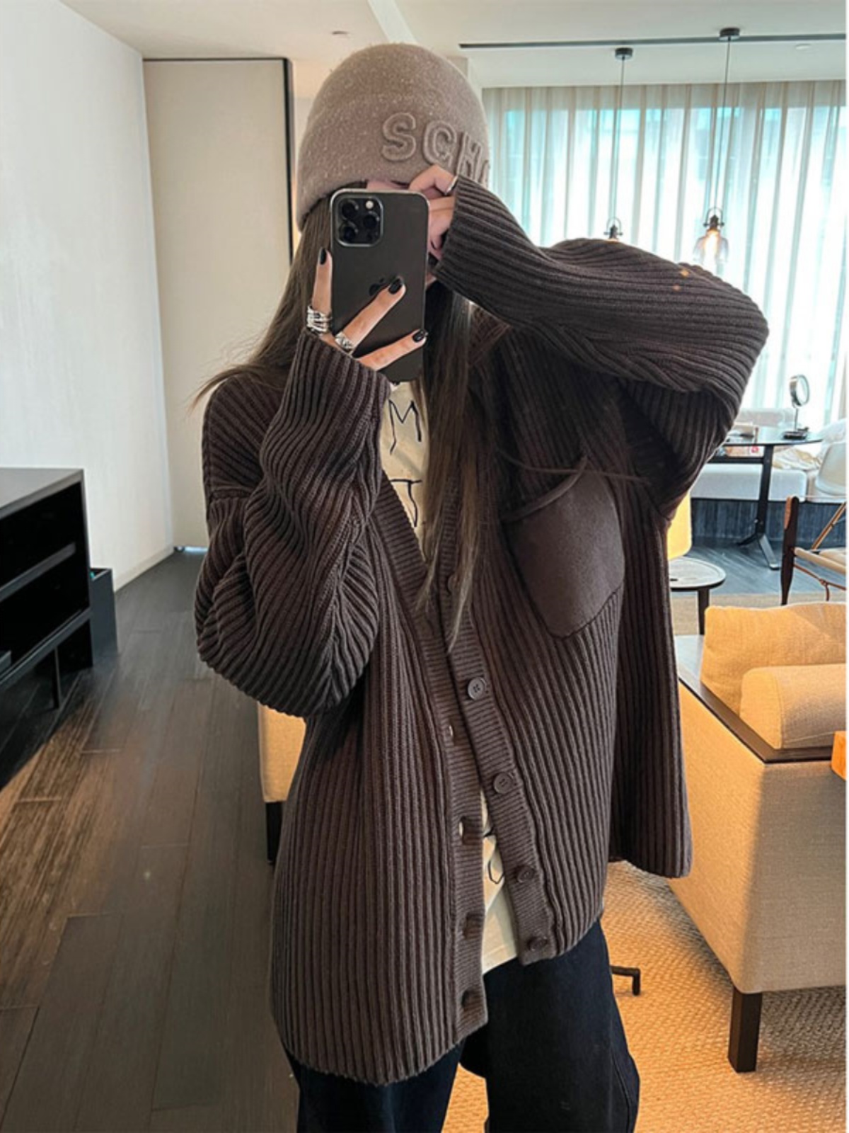 慵懶風休閒V領毛衣外套女秋冬季新款超好看寬鬆百搭針織開衫上衣