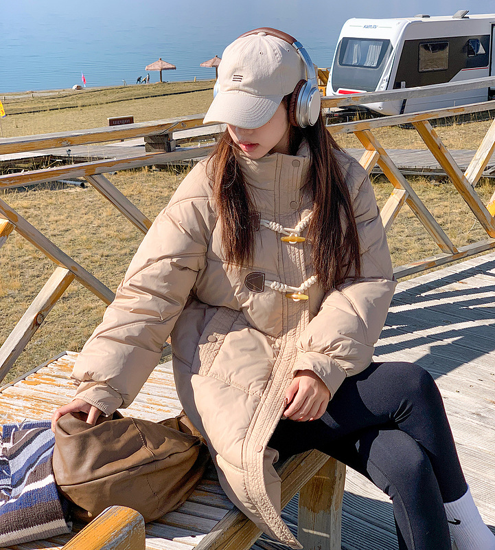 實拍韓版羽絨服女短款中長款2023年閨蜜裝牛角扣棉服羊羔毛外套