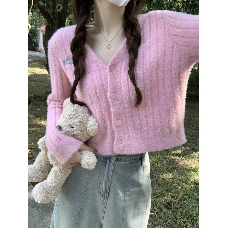 2023 new autumn style small gentle style soft waxy sweater for women loose short long-sleeved sweater jacket