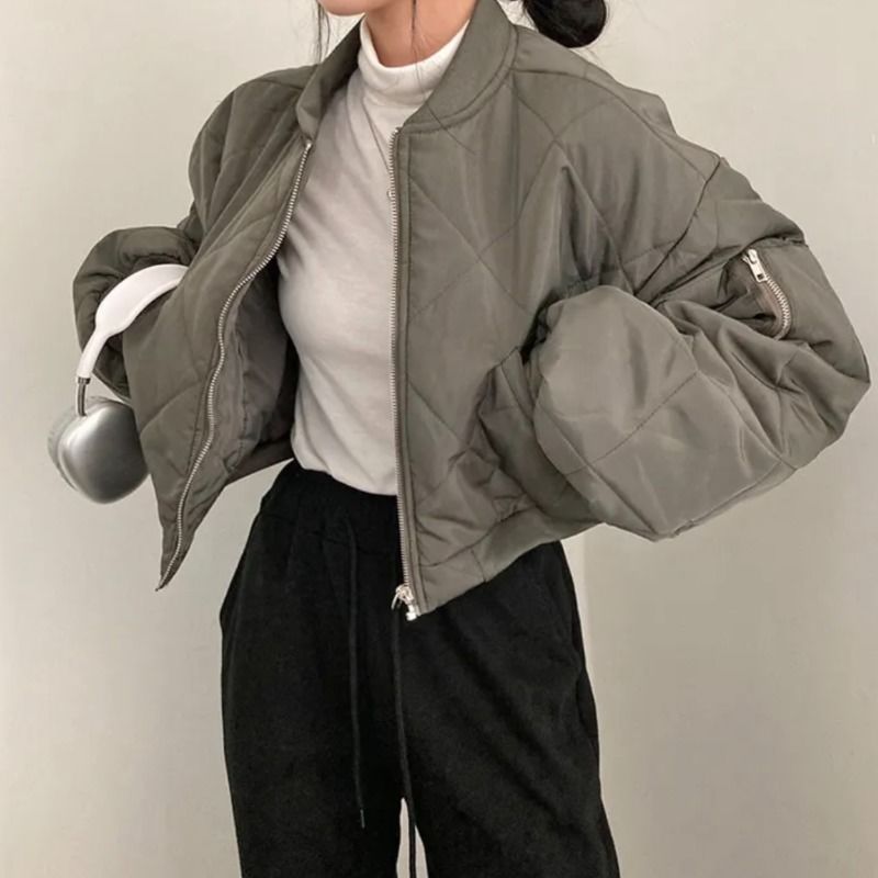 韓版小眾短款棒球服外套女2023冬季氣質百搭寬鬆長袖棉衣棉服上衣