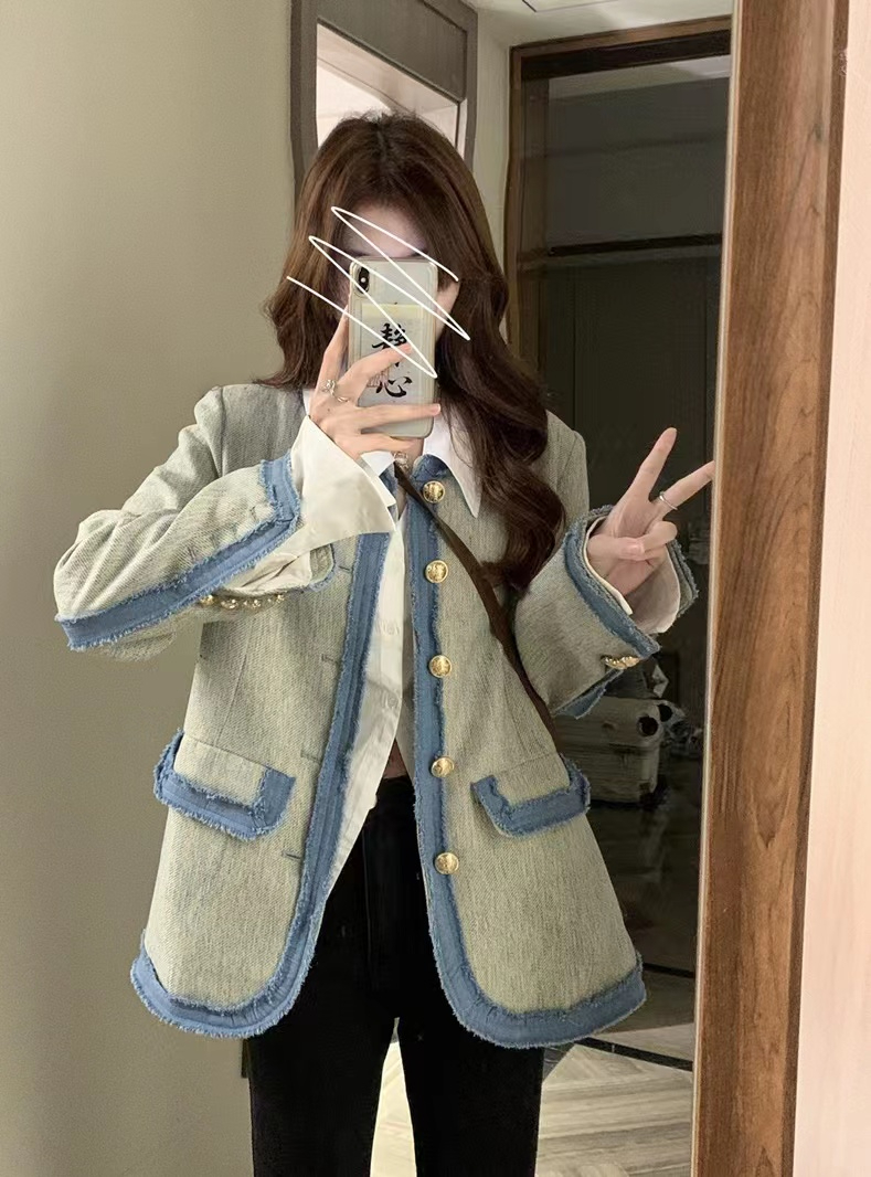原版面料做法小香風撞色拼接外套女2023春秋設計感小眾氣質上衣