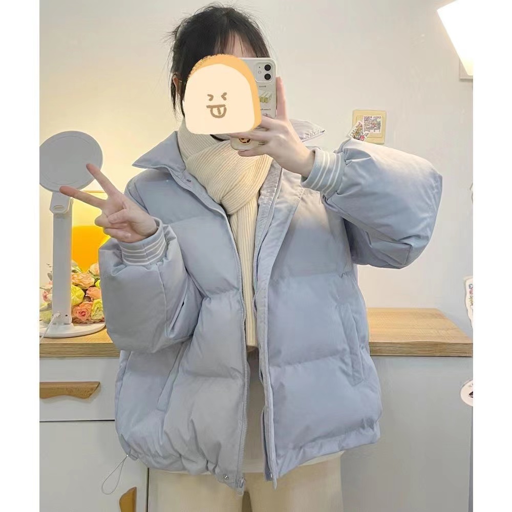 藍色短款棉服女韓版冬季2023年新款加厚小個子學院風棉衣棉襖外套