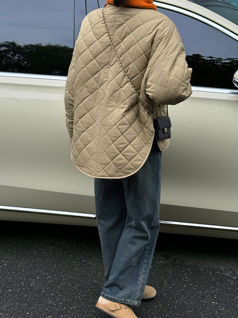 實拍~設計師款復古單排扣棉衣女韓系側開叉百搭寬鬆棉服外套