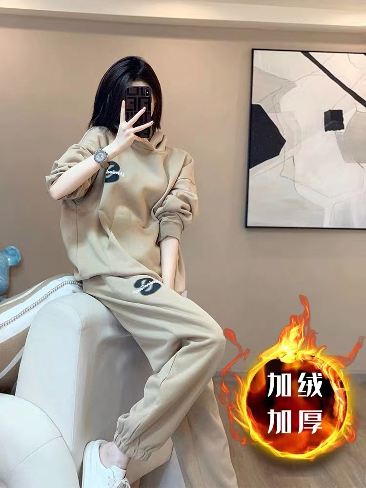加絨衛衣運動春秋款開衫oversize秋裝女裝2023新款秋季套裝