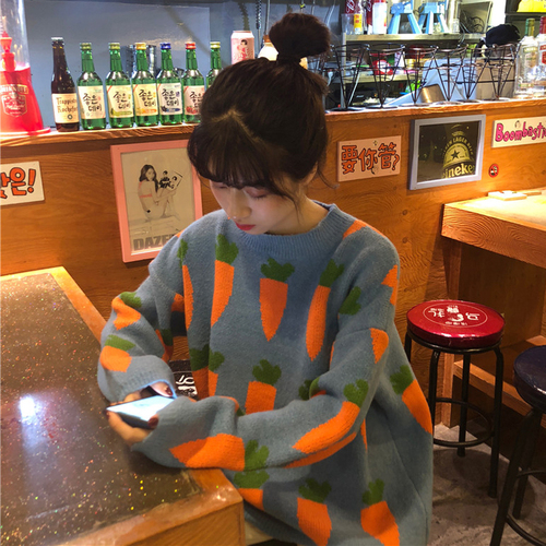新款秋冬韓版寬鬆慵懶風胡蘿蔔厚實網紅套頭毛衣針織衫女