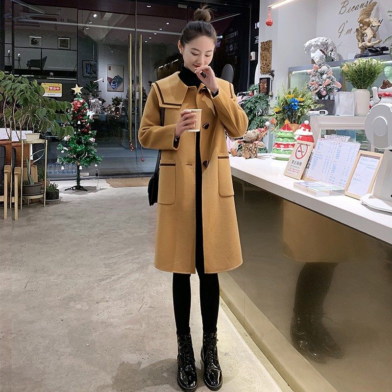 大衣女中長款2023春秋季新品韓版寬鬆毛呢外套女過膝顯瘦呢子大衣
