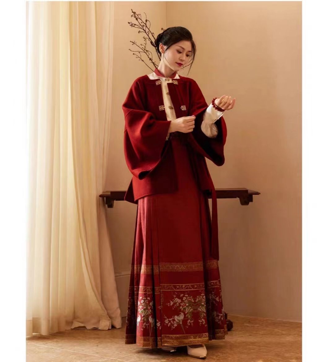 紅色大衣新中式國風毛呢外套女冬2023新款結婚敬酒服新娘呢子斗篷