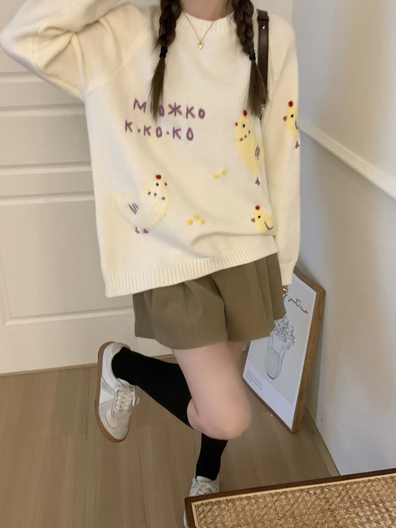 koid 2023秋冬新款復古卡通圖案針織上衣女韓版寬鬆小眾套頭毛衣