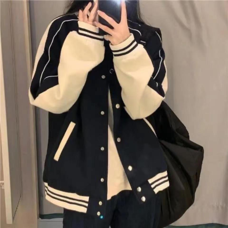 Baseball uniform spliced ​​campus style American retro loose large size new anti-UV long-sleeved sports jacket