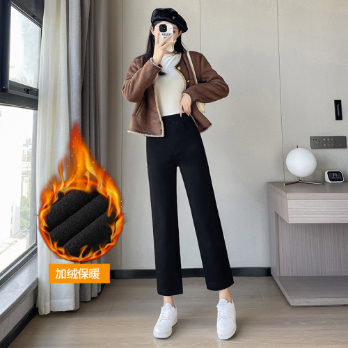 #Real shot of winter thickened velvet straight cigarette pants casual pants slim and tall leggings worn outside women's pants