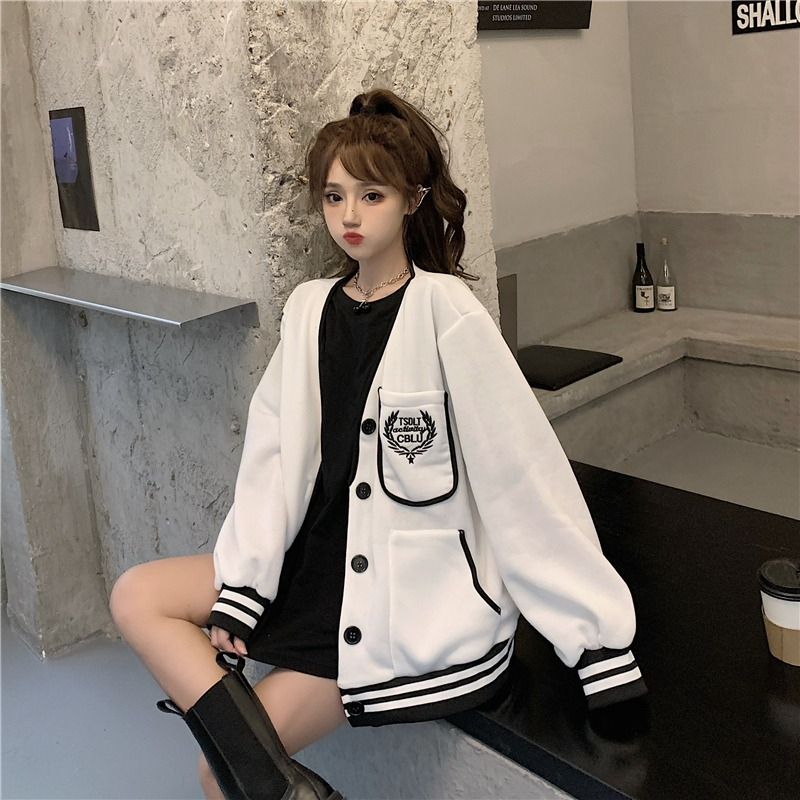 65 cotton retro baseball jacket women's spring and autumn versatile loose Korean style casual sports jacket top trendy ins