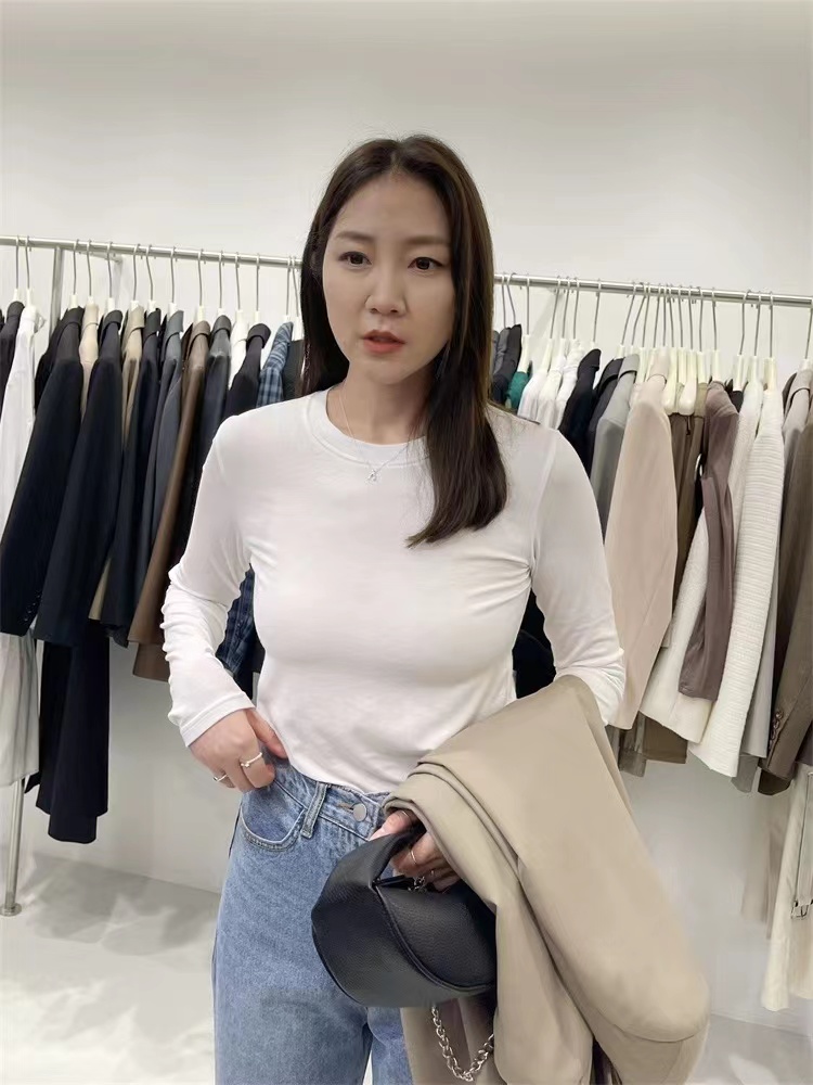 widelia基礎款修身顯瘦打底衫女初秋新款圓領舒適內搭長袖T恤9133