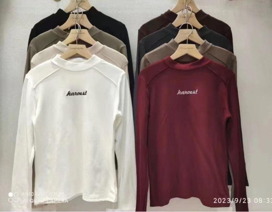 White t-shirt for women early autumn 2023 Korean style loose pure cotton fashionable inner round neck long-sleeved bottoming shirt top