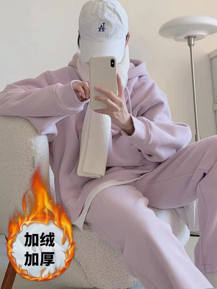 加絨衛衣運動春秋款開衫oversize秋裝女裝2023新款秋季套裝