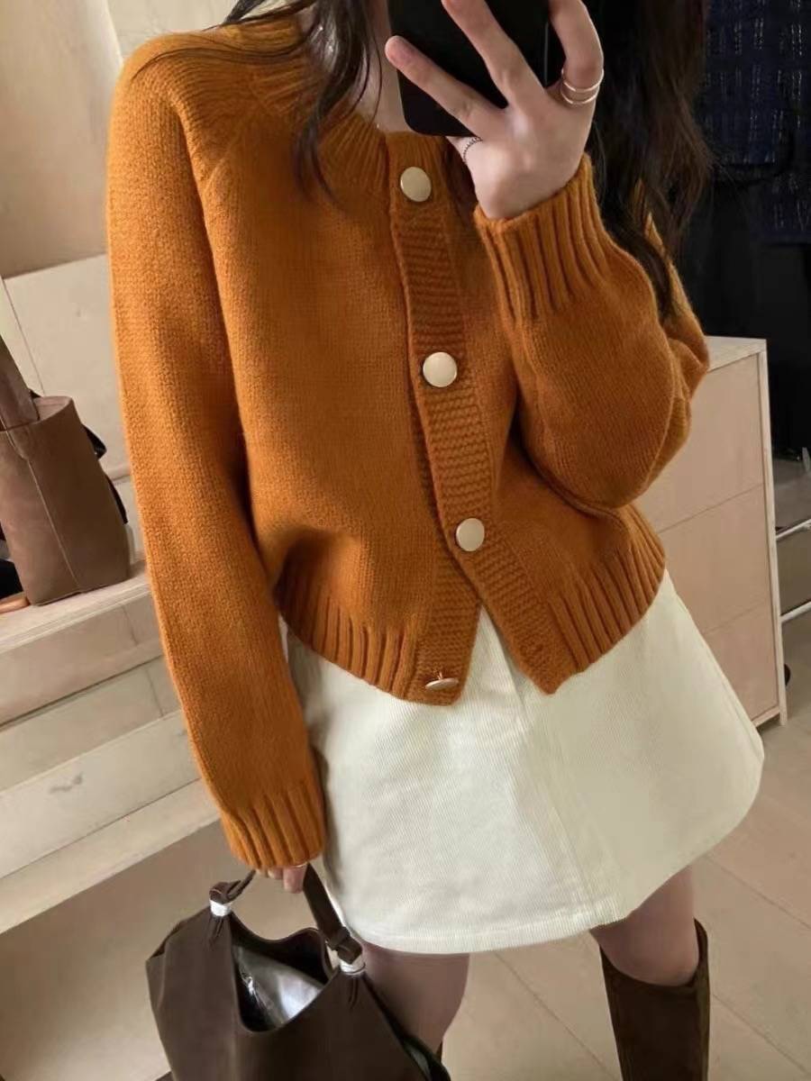 純色簡約長袖毛衣外套女秋冬慵懶風寬鬆顯瘦打底衫休閒織上衣潮