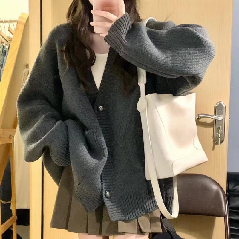 茶系穿搭一整套搭配氣質名媛小個子學院風針織開衫兩件套裝裙女潮