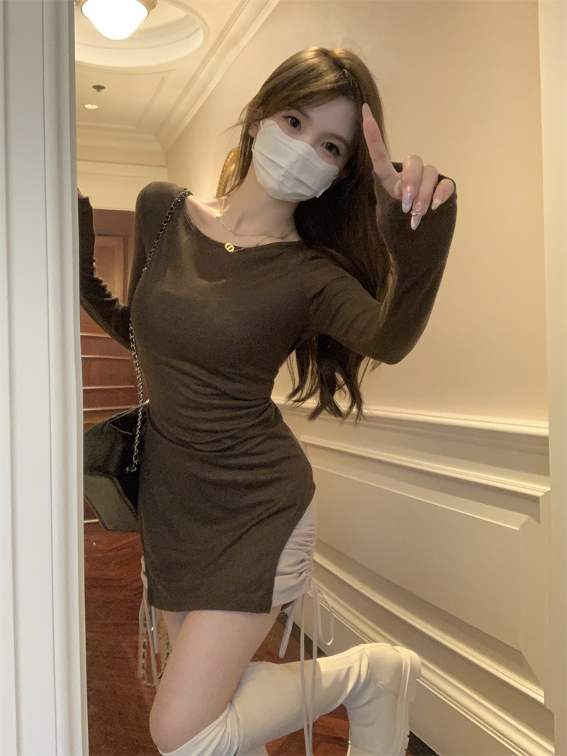 實拍~純欲氛圍緊身裙兩件套遮肉顯瘦疊穿長袖裙女