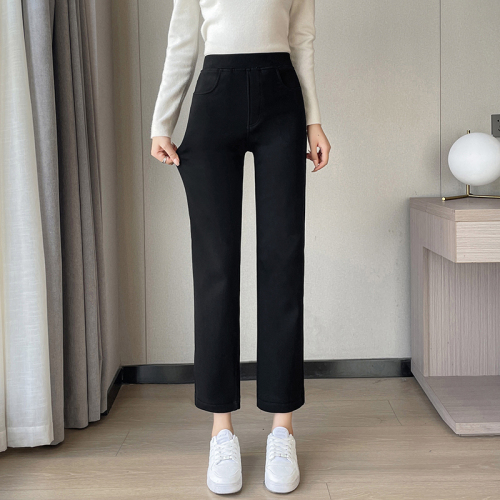 #Real shot of winter thickened velvet straight cigarette pants casual pants slim and tall leggings worn outside women's pants