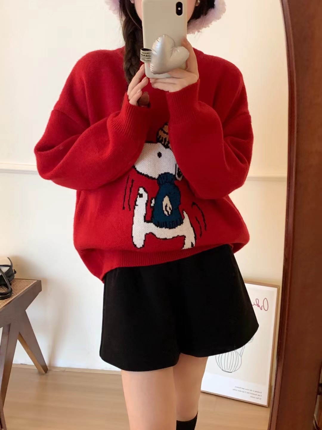 卡通史努比提花減齡圓領秋冬羊毛衫女簡約款寬鬆顯瘦保暖針織毛衣