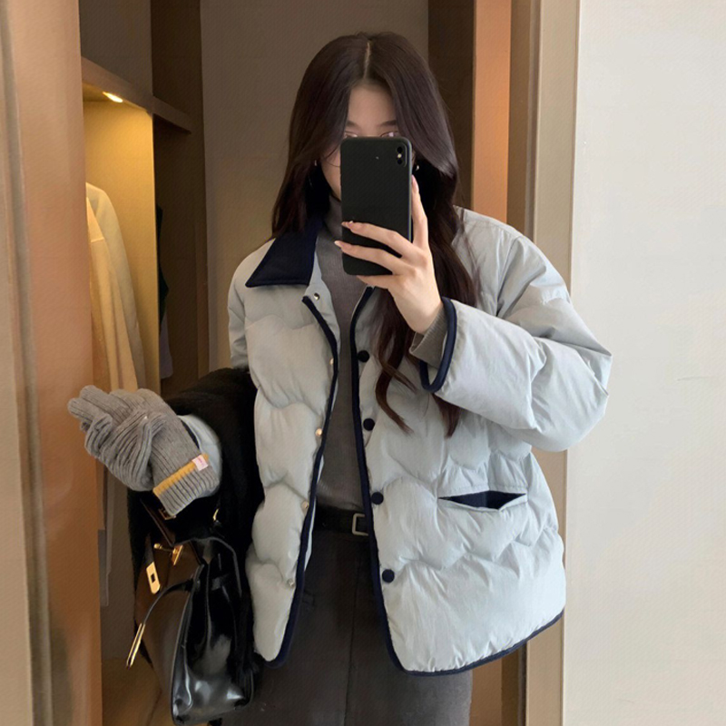 Korean style short, thin, small, loose and fashionable Hong Kong style student down cotton bread coat ins jacket for women mid-length