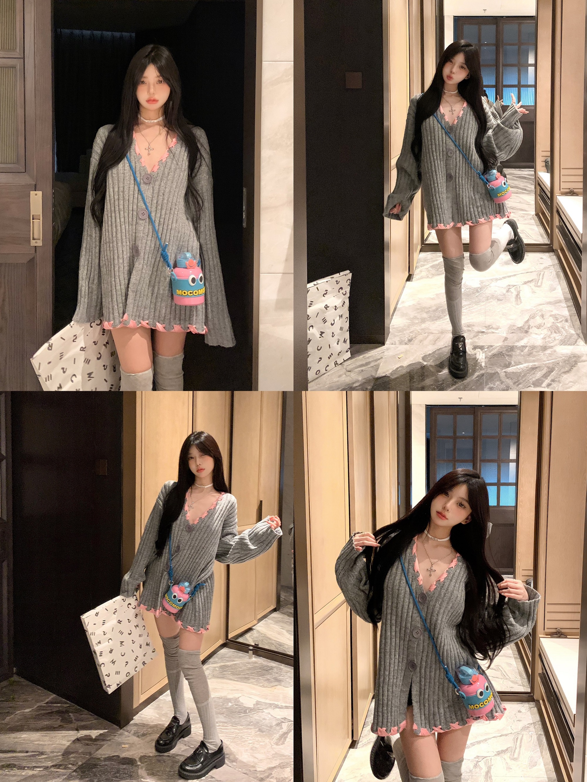 實拍~美式復古絲帶編織慵懶風毛衣開衫寬鬆V領針織外套
