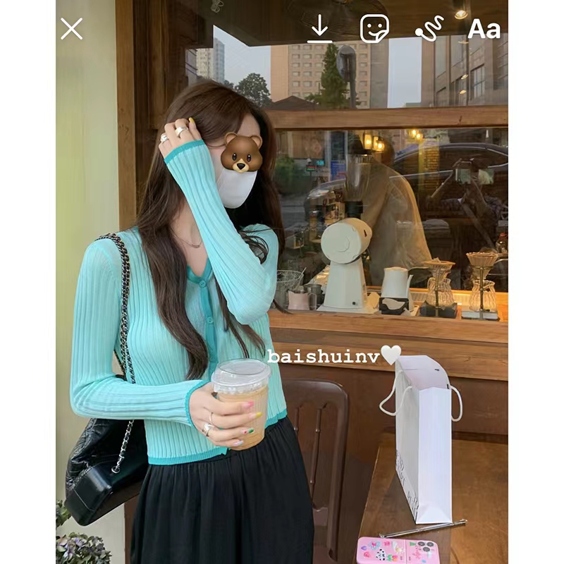 撞色貝殼扣小針織 白水女 新品9折