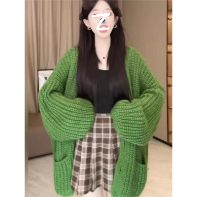 2023秋冬新款韓版慵懶風寬鬆長袖毛衣女加厚軟糯針織開衫外套上衣