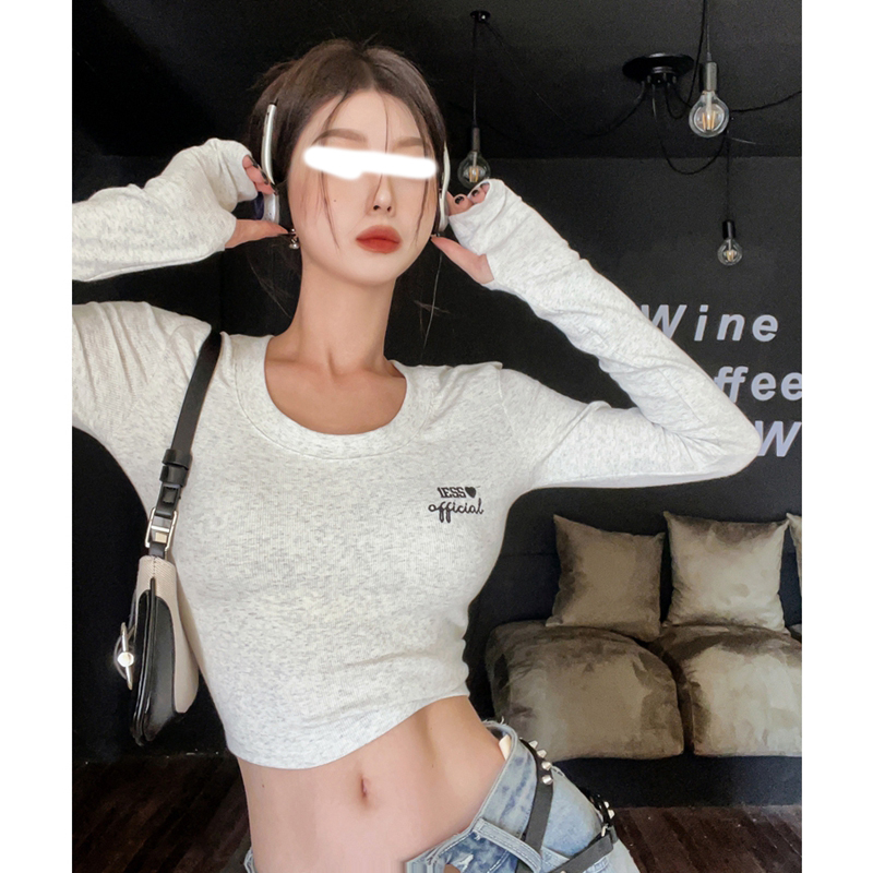 帶袖套辣妹純欲秋短款緊身顯瘦小眾內搭打底衫上衣