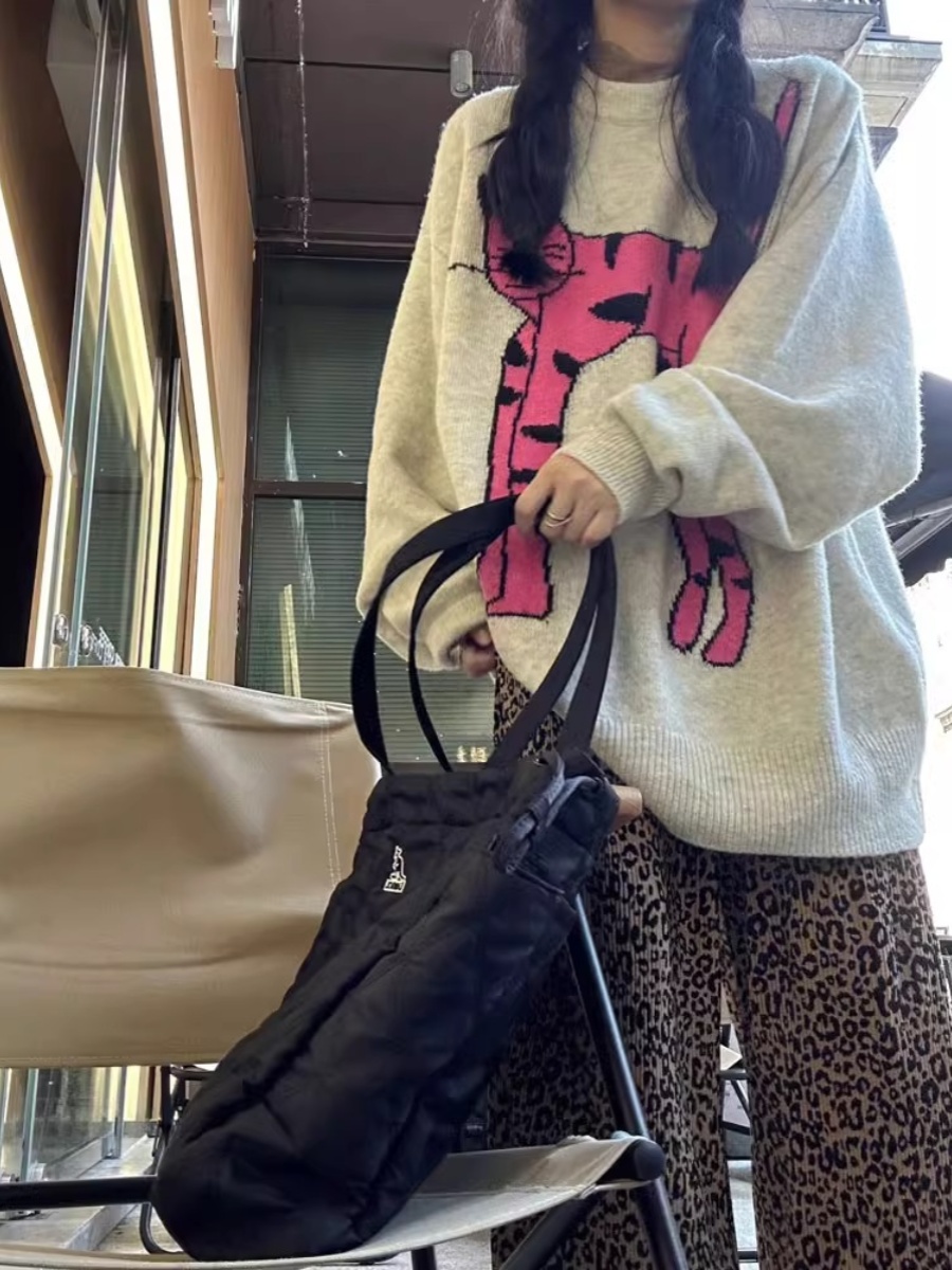 2023秋季新款oversize設計感套頭針織衫寬鬆美式外穿上衣