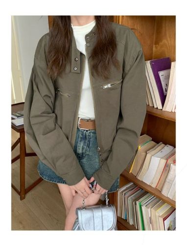 Hot Girl Jacket  Spring and Autumn New Korean Fashion Retro American Workwear Zipper Top Women's Trendy